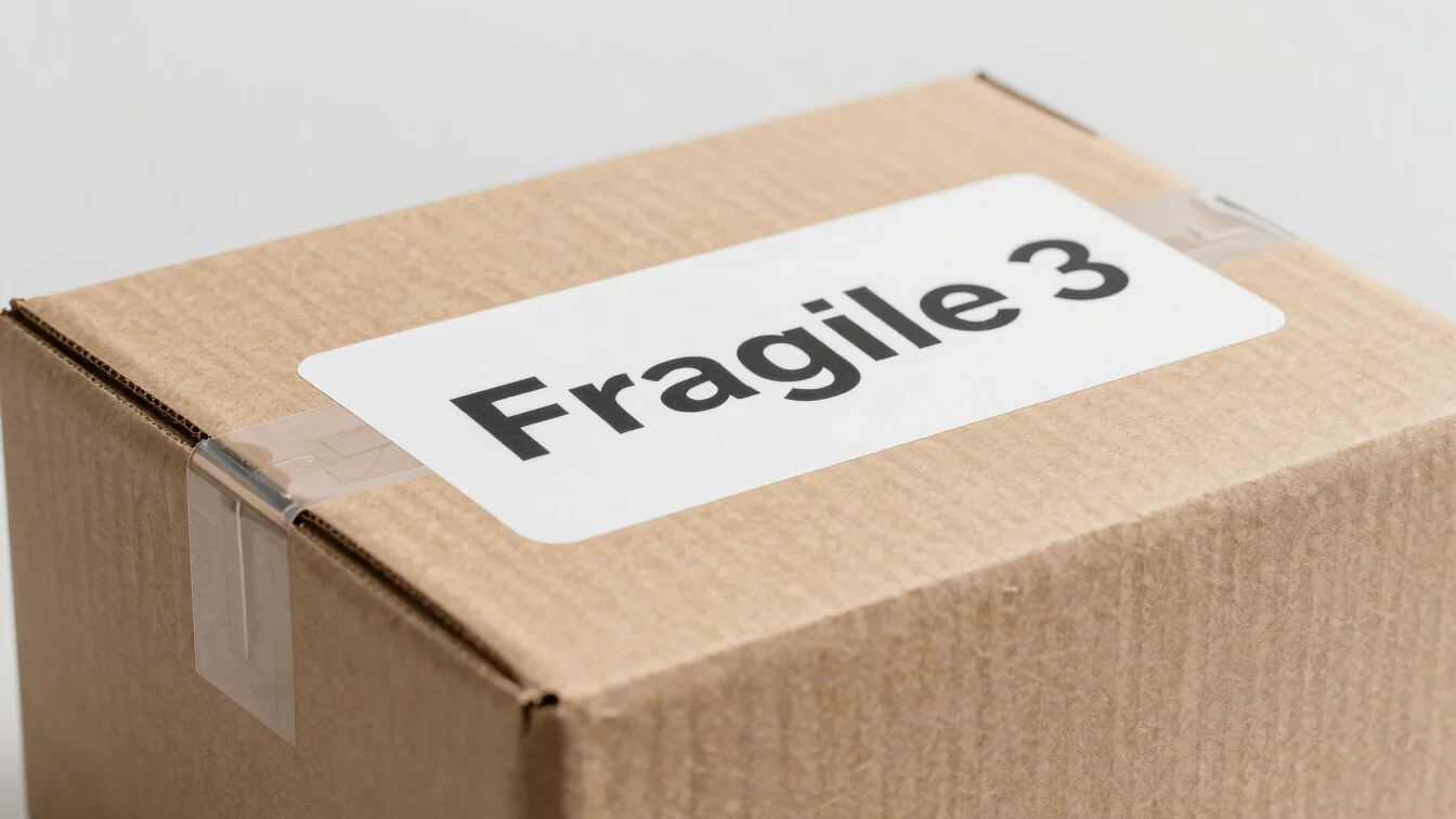 Detailed shot of a neatly packaged shipping box with a 'Fragile' label, ready for dispatch, in a modern logistics enviro